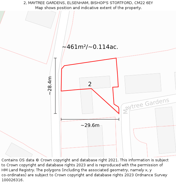2, MAYTREE GARDENS, ELSENHAM, BISHOP'S STORTFORD, CM22 6EY: Plot and title map