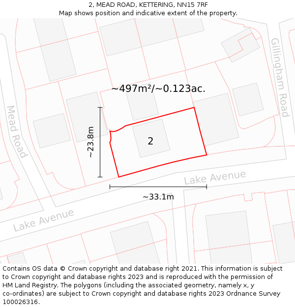 2, MEAD ROAD, KETTERING, NN15 7RF: Plot and title map