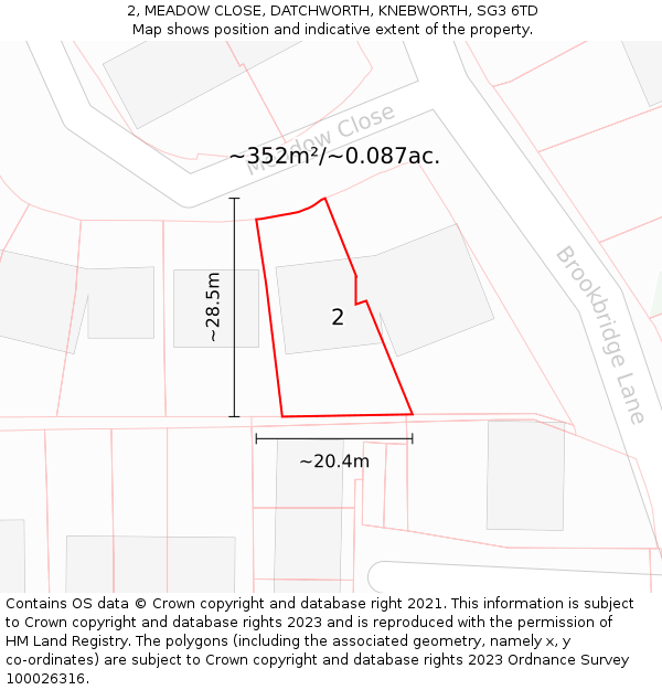 2, MEADOW CLOSE, DATCHWORTH, KNEBWORTH, SG3 6TD: Plot and title map