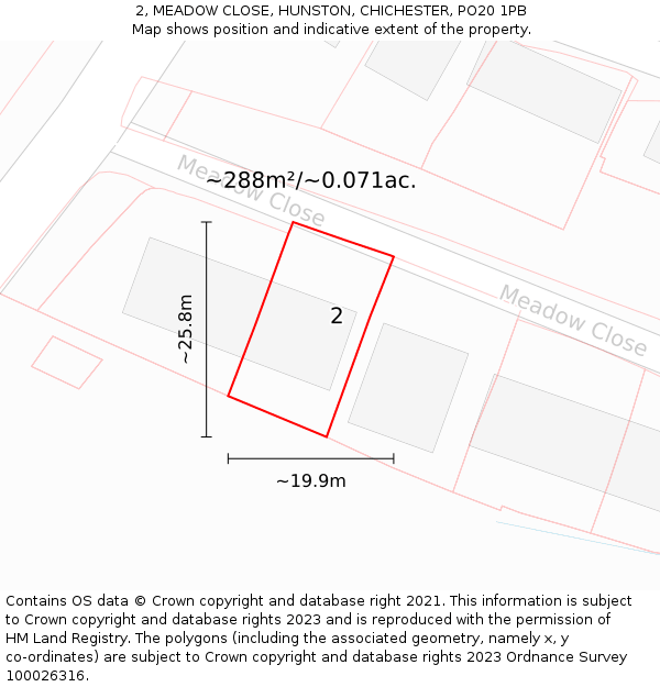 2, MEADOW CLOSE, HUNSTON, CHICHESTER, PO20 1PB: Plot and title map