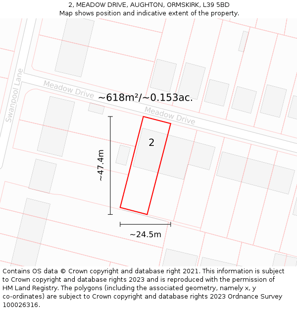 2, MEADOW DRIVE, AUGHTON, ORMSKIRK, L39 5BD: Plot and title map