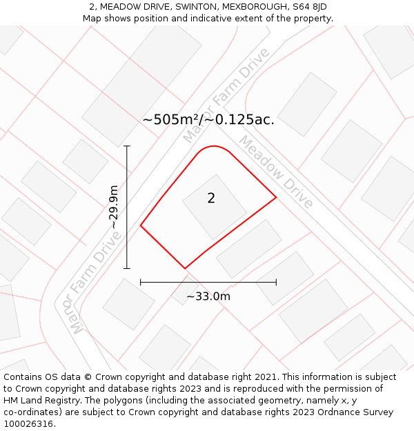 2, MEADOW DRIVE, SWINTON, MEXBOROUGH, S64 8JD: Plot and title map