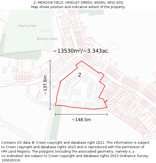 2, MEADOW FIELD, HINDLEY GREEN, WIGAN, WN2 4GQ: Plot and title map