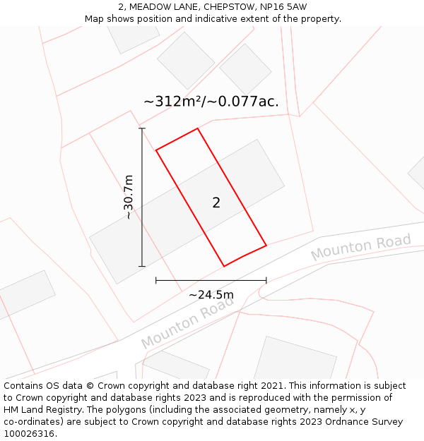 2, MEADOW LANE, CHEPSTOW, NP16 5AW: Plot and title map