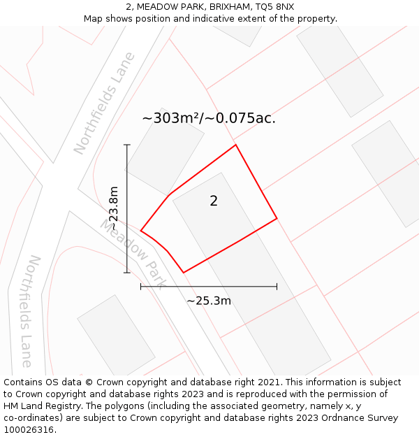 2, MEADOW PARK, BRIXHAM, TQ5 8NX: Plot and title map