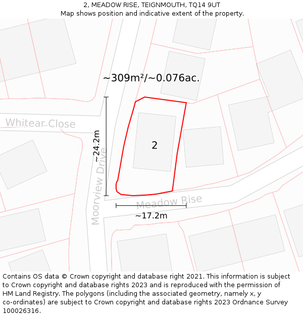 2, MEADOW RISE, TEIGNMOUTH, TQ14 9UT: Plot and title map