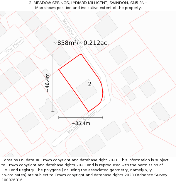 2, MEADOW SPRINGS, LYDIARD MILLICENT, SWINDON, SN5 3NH: Plot and title map