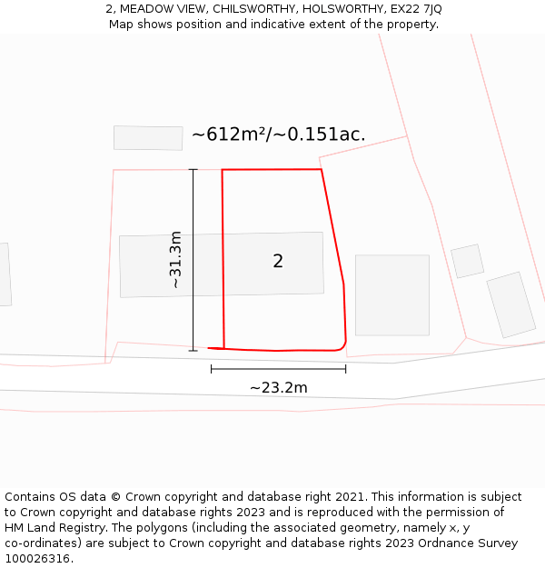 2, MEADOW VIEW, CHILSWORTHY, HOLSWORTHY, EX22 7JQ: Plot and title map