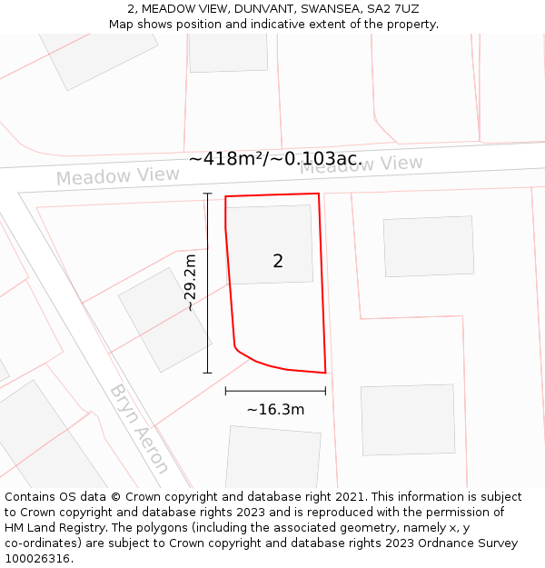 2, MEADOW VIEW, DUNVANT, SWANSEA, SA2 7UZ: Plot and title map