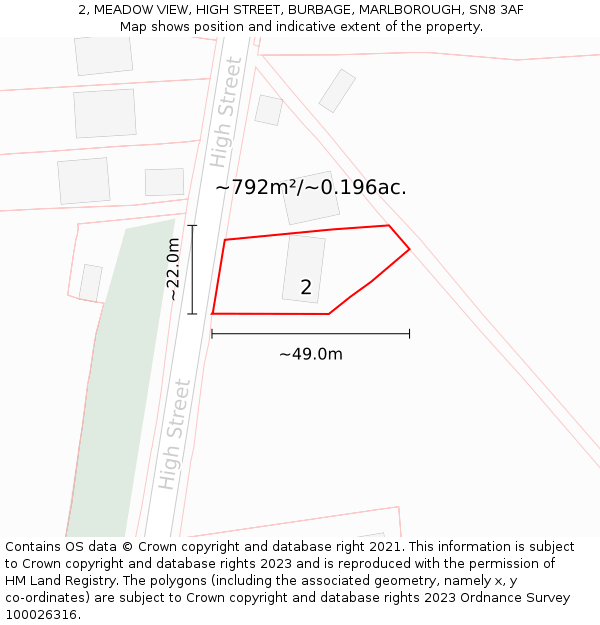 2, MEADOW VIEW, HIGH STREET, BURBAGE, MARLBOROUGH, SN8 3AF: Plot and title map