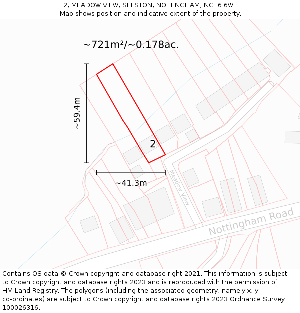 2, MEADOW VIEW, SELSTON, NOTTINGHAM, NG16 6WL: Plot and title map