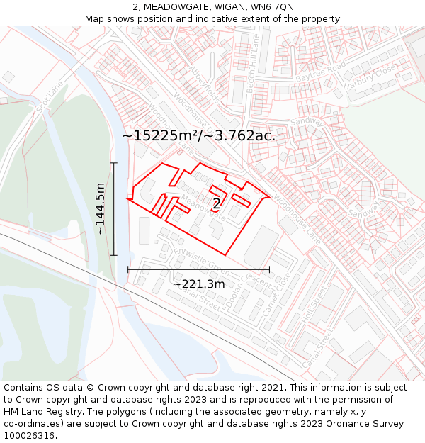 2, MEADOWGATE, WIGAN, WN6 7QN: Plot and title map