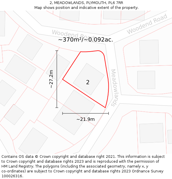 2, MEADOWLANDS, PLYMOUTH, PL6 7RR: Plot and title map
