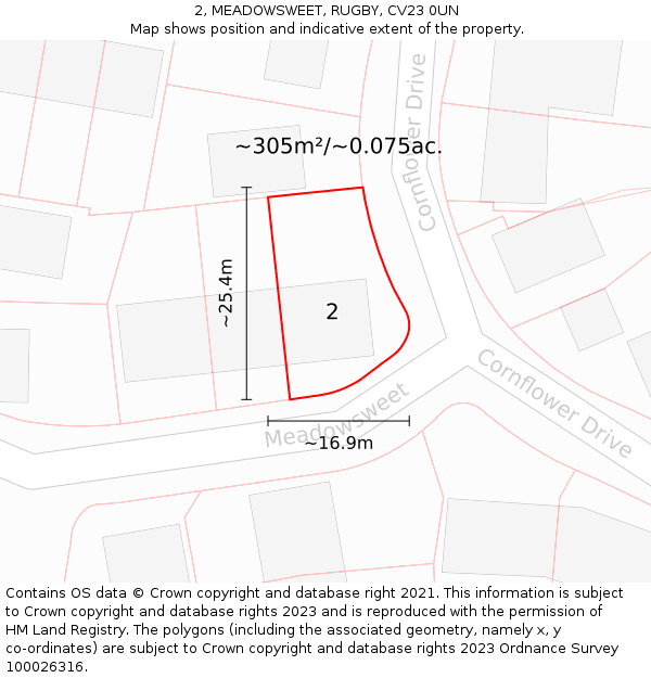 2, MEADOWSWEET, RUGBY, CV23 0UN: Plot and title map