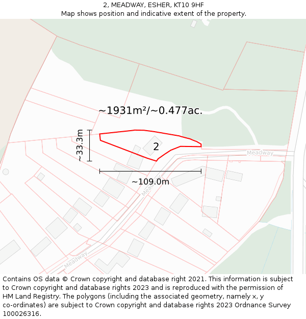 2, MEADWAY, ESHER, KT10 9HF: Plot and title map