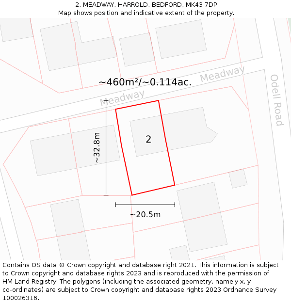 2, MEADWAY, HARROLD, BEDFORD, MK43 7DP: Plot and title map