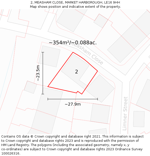 2, MEASHAM CLOSE, MARKET HARBOROUGH, LE16 9HH: Plot and title map