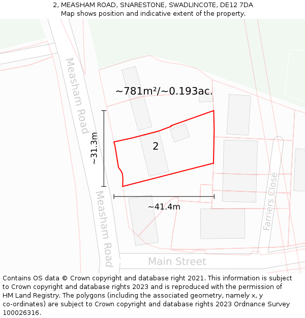 2, MEASHAM ROAD, SNARESTONE, SWADLINCOTE, DE12 7DA: Plot and title map