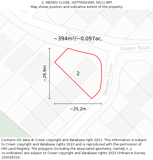 2, MEDEN CLOSE, NOTTINGHAM, NG11 8PP: Plot and title map