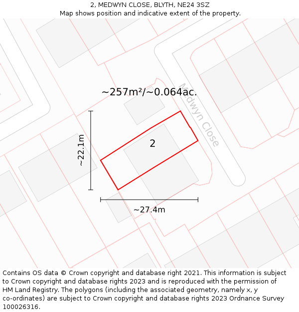 2, MEDWYN CLOSE, BLYTH, NE24 3SZ: Plot and title map