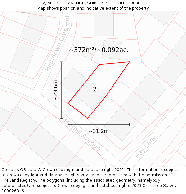 2, MEERHILL AVENUE, SHIRLEY, SOLIHULL, B90 4TU: Plot and title map