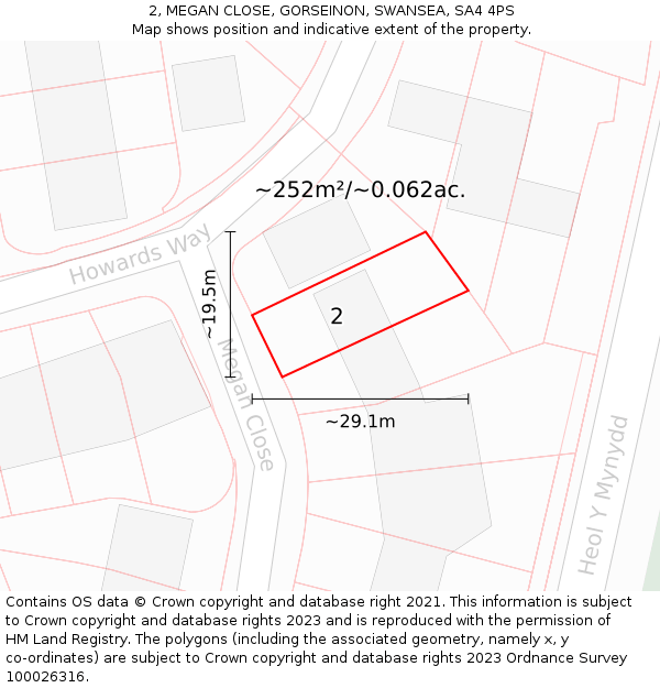 2, MEGAN CLOSE, GORSEINON, SWANSEA, SA4 4PS: Plot and title map