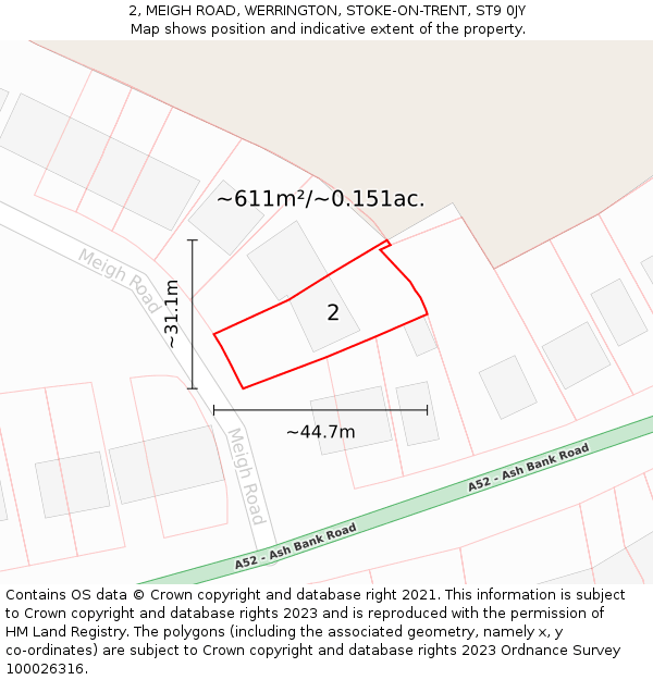 2, MEIGH ROAD, WERRINGTON, STOKE-ON-TRENT, ST9 0JY: Plot and title map