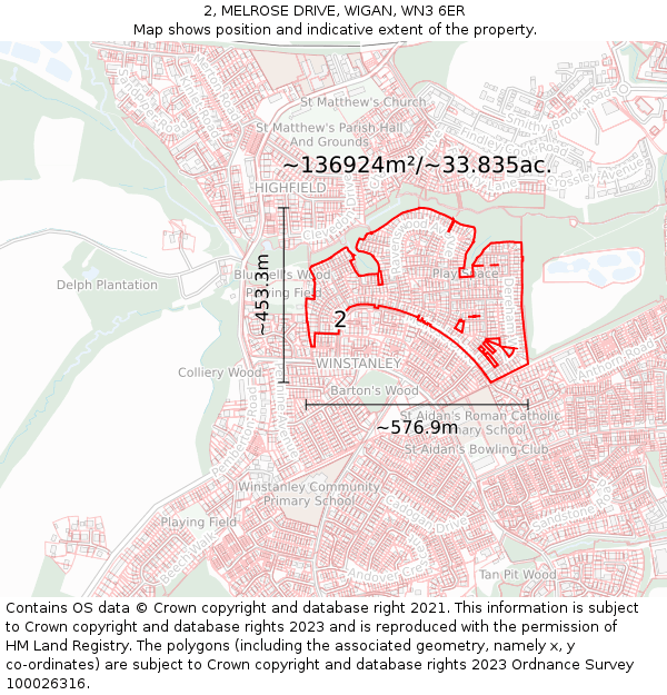 2, MELROSE DRIVE, WIGAN, WN3 6ER: Plot and title map