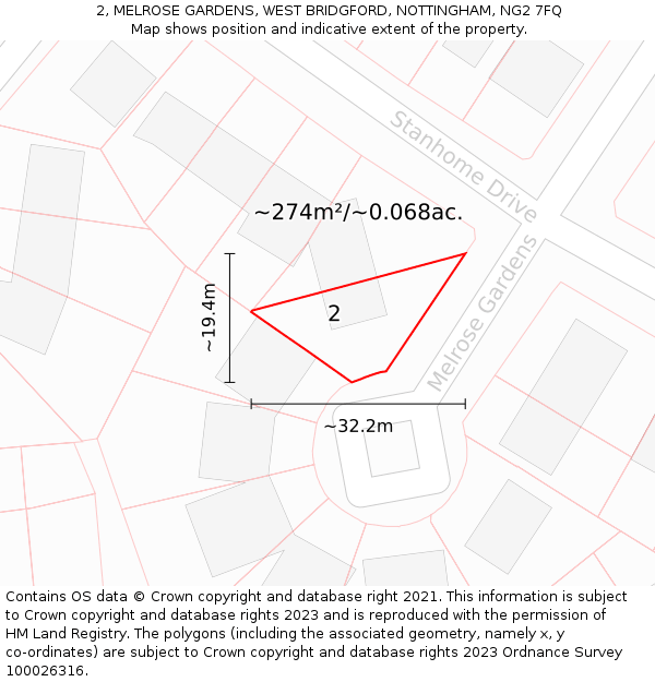 2, MELROSE GARDENS, WEST BRIDGFORD, NOTTINGHAM, NG2 7FQ: Plot and title map