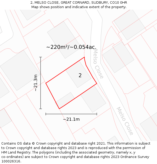 2, MELSO CLOSE, GREAT CORNARD, SUDBURY, CO10 0HR: Plot and title map