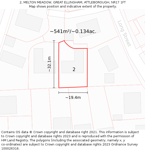 2, MELTON MEADOW, GREAT ELLINGHAM, ATTLEBOROUGH, NR17 1FT: Plot and title map