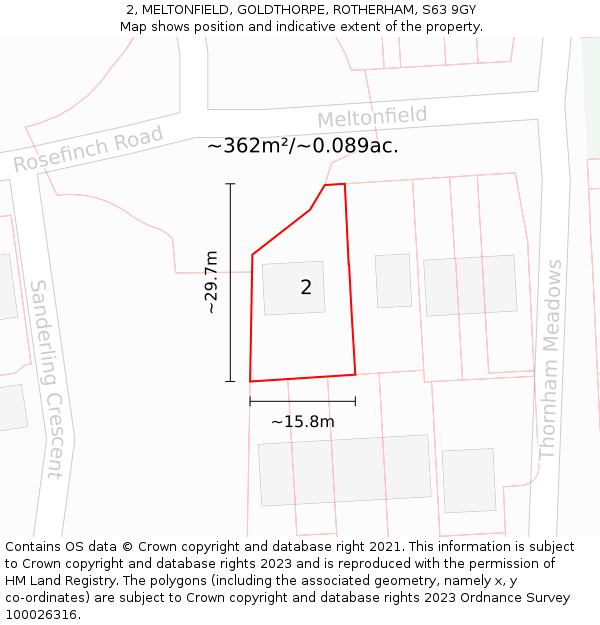 2, MELTONFIELD, GOLDTHORPE, ROTHERHAM, S63 9GY: Plot and title map