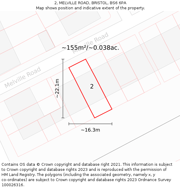 2, MELVILLE ROAD, BRISTOL, BS6 6PA: Plot and title map