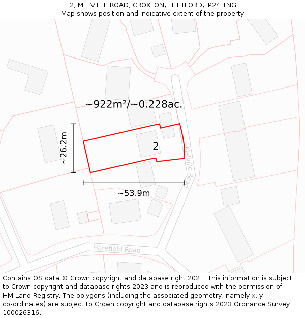 2, MELVILLE ROAD, CROXTON, THETFORD, IP24 1NG: Plot and title map