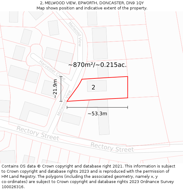 2, MELWOOD VIEW, EPWORTH, DONCASTER, DN9 1QY: Plot and title map