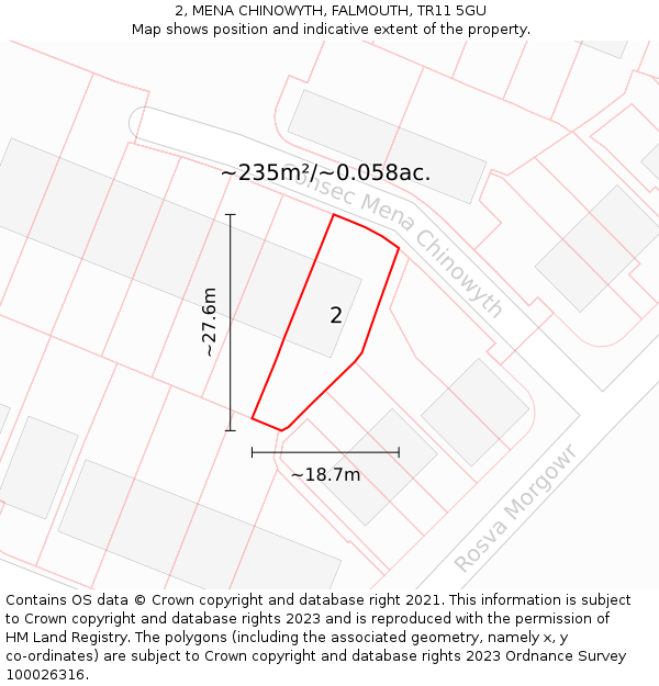 2, MENA CHINOWYTH, FALMOUTH, TR11 5GU: Plot and title map