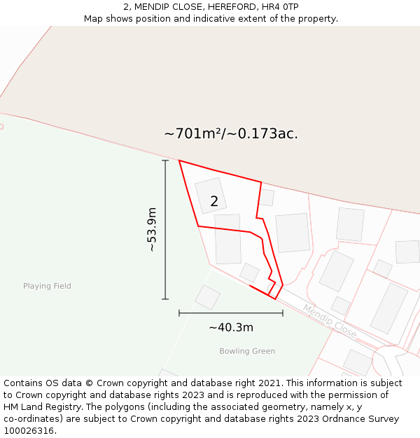 2, MENDIP CLOSE, HEREFORD, HR4 0TP: Plot and title map