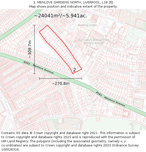 2, MENLOVE GARDENS NORTH, LIVERPOOL, L18 2EJ: Plot and title map