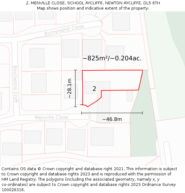 2, MENVILLE CLOSE, SCHOOL AYCLIFFE, NEWTON AYCLIFFE, DL5 6TH: Plot and title map