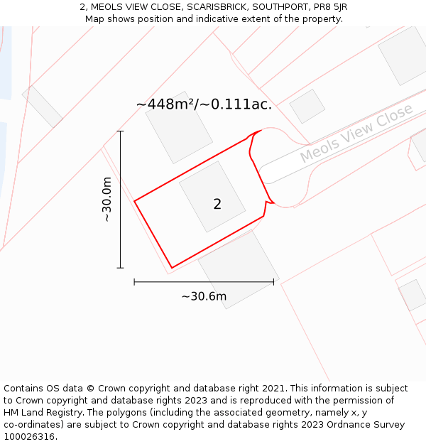 2, MEOLS VIEW CLOSE, SCARISBRICK, SOUTHPORT, PR8 5JR: Plot and title map