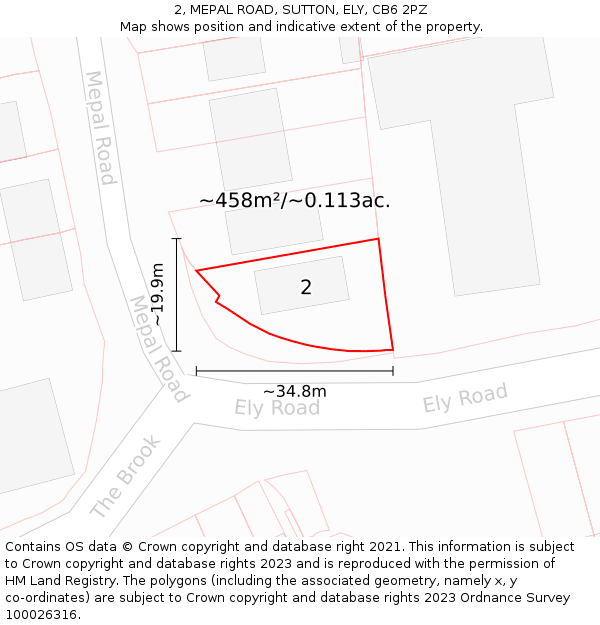 2, MEPAL ROAD, SUTTON, ELY, CB6 2PZ: Plot and title map