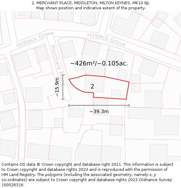 2, MERCHANT PLACE, MIDDLETON, MILTON KEYNES, MK10 9JL: Plot and title map