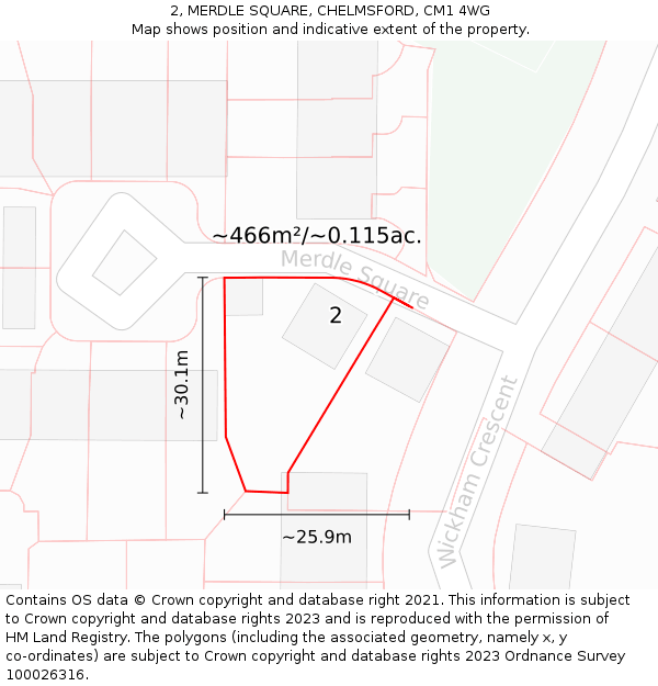 2, MERDLE SQUARE, CHELMSFORD, CM1 4WG: Plot and title map