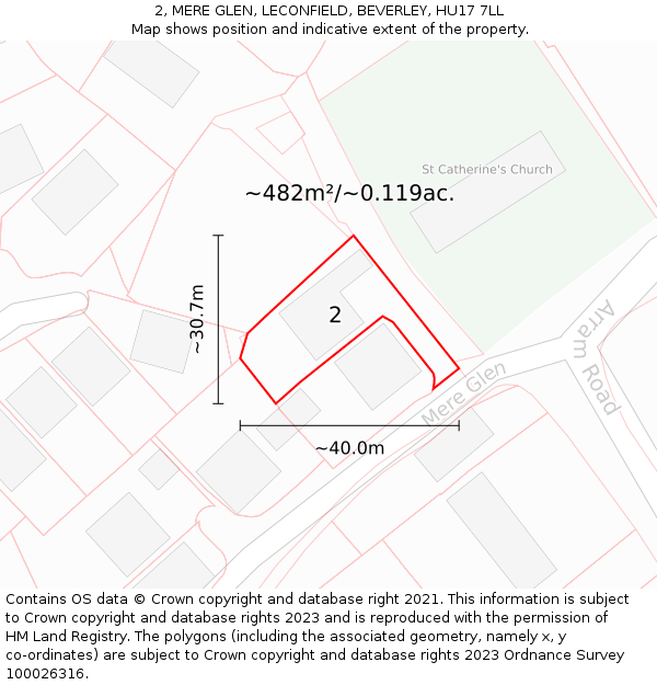 2, MERE GLEN, LECONFIELD, BEVERLEY, HU17 7LL: Plot and title map