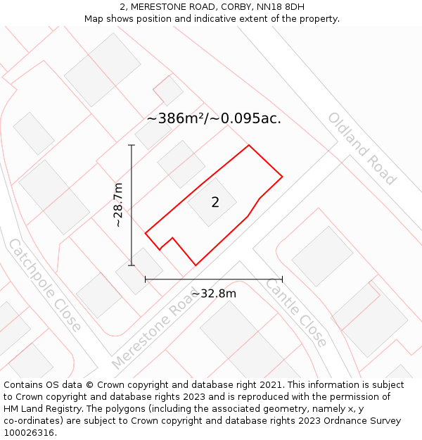 2, MERESTONE ROAD, CORBY, NN18 8DH: Plot and title map