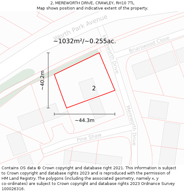 2, MEREWORTH DRIVE, CRAWLEY, RH10 7TL: Plot and title map