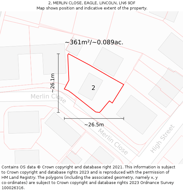 2, MERLIN CLOSE, EAGLE, LINCOLN, LN6 9DF: Plot and title map