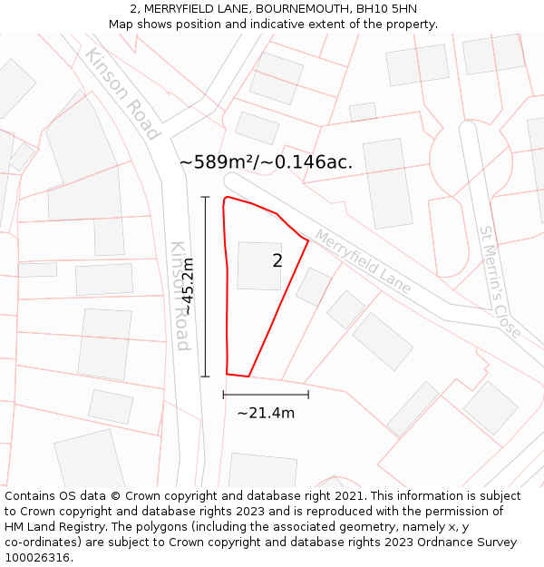 2, MERRYFIELD LANE, BOURNEMOUTH, BH10 5HN: Plot and title map