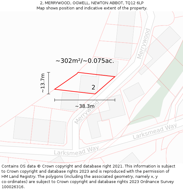 2, MERRYWOOD, OGWELL, NEWTON ABBOT, TQ12 6LP: Plot and title map