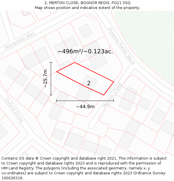 2, MERTON CLOSE, BOGNOR REGIS, PO21 5SQ: Plot and title map